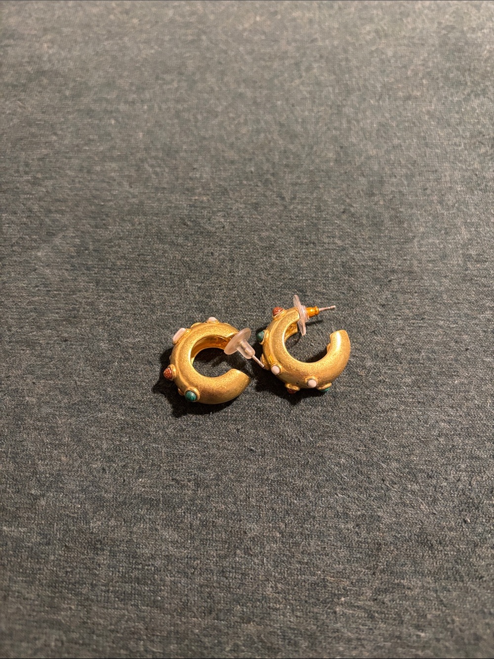Madewell Gold Hoop Earrings with Multicolor Bead Studs